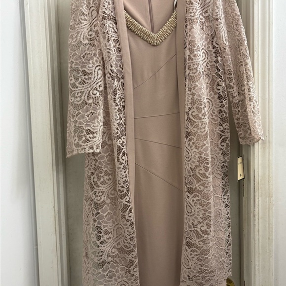 Elegant Lace Overlay Midi Dress in Blush - Picture 1 of 4